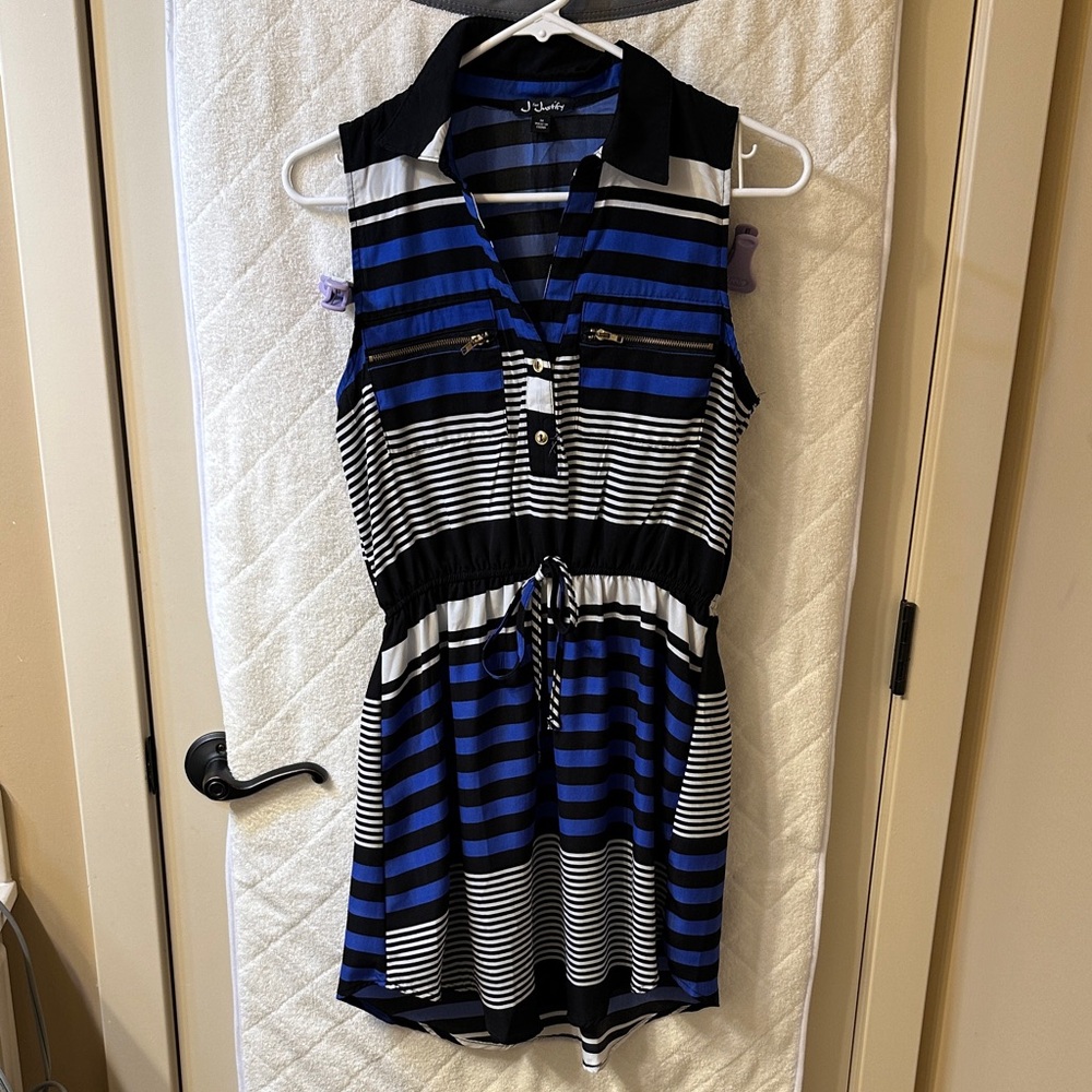 J for justify Blue and Black Striped Sleeveless Dress